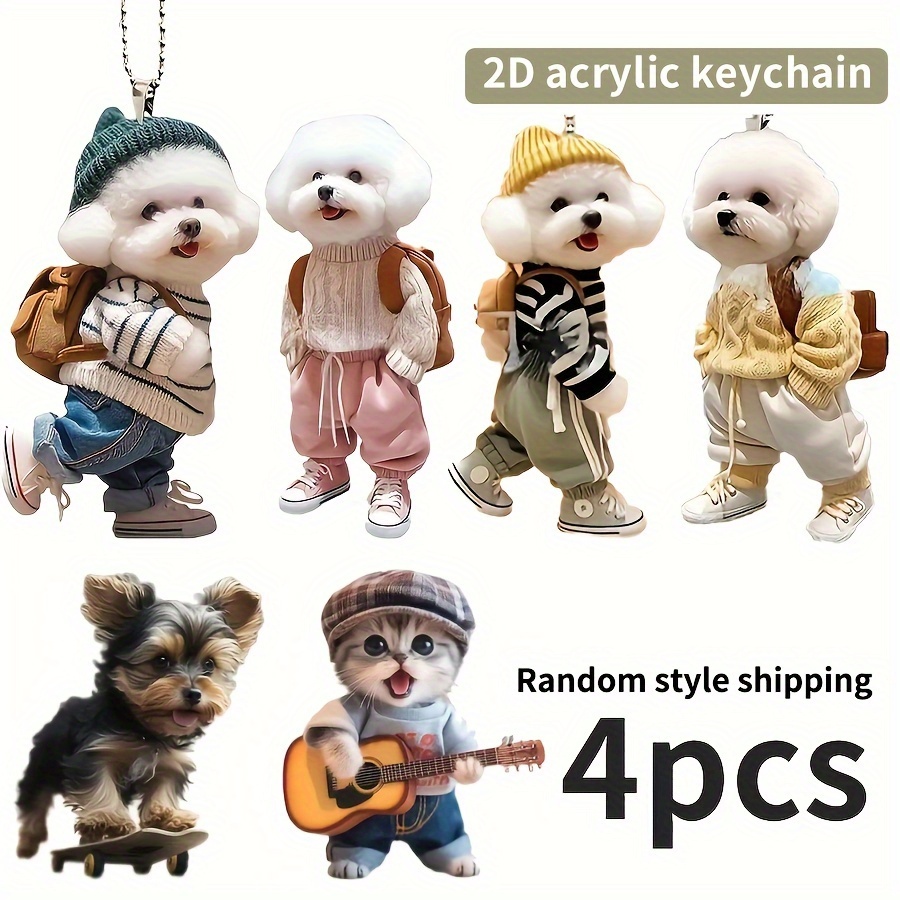 

4pcs Assorted 2d Acrylic Dog Pendant Charms - Fun Car & Christmas Tree Decorations, Perfect Gift For Pet Lovers, Best For Christmas