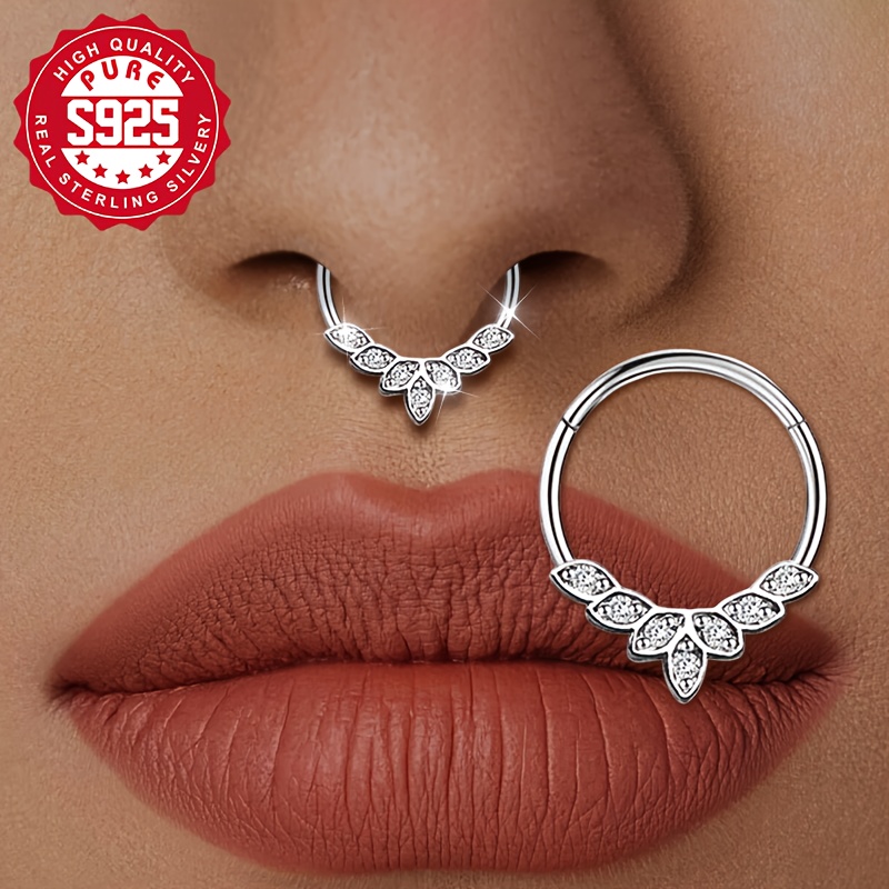 Image of Single Piece, 1pc, S925 Silver, Women's Fashion Nose Ring, -leaf Design With Synthetic Synthetic Zirconia Inlay, Elegant And Stylish, Suitable For Casual Wear Or Vacation, Hypoallergenic