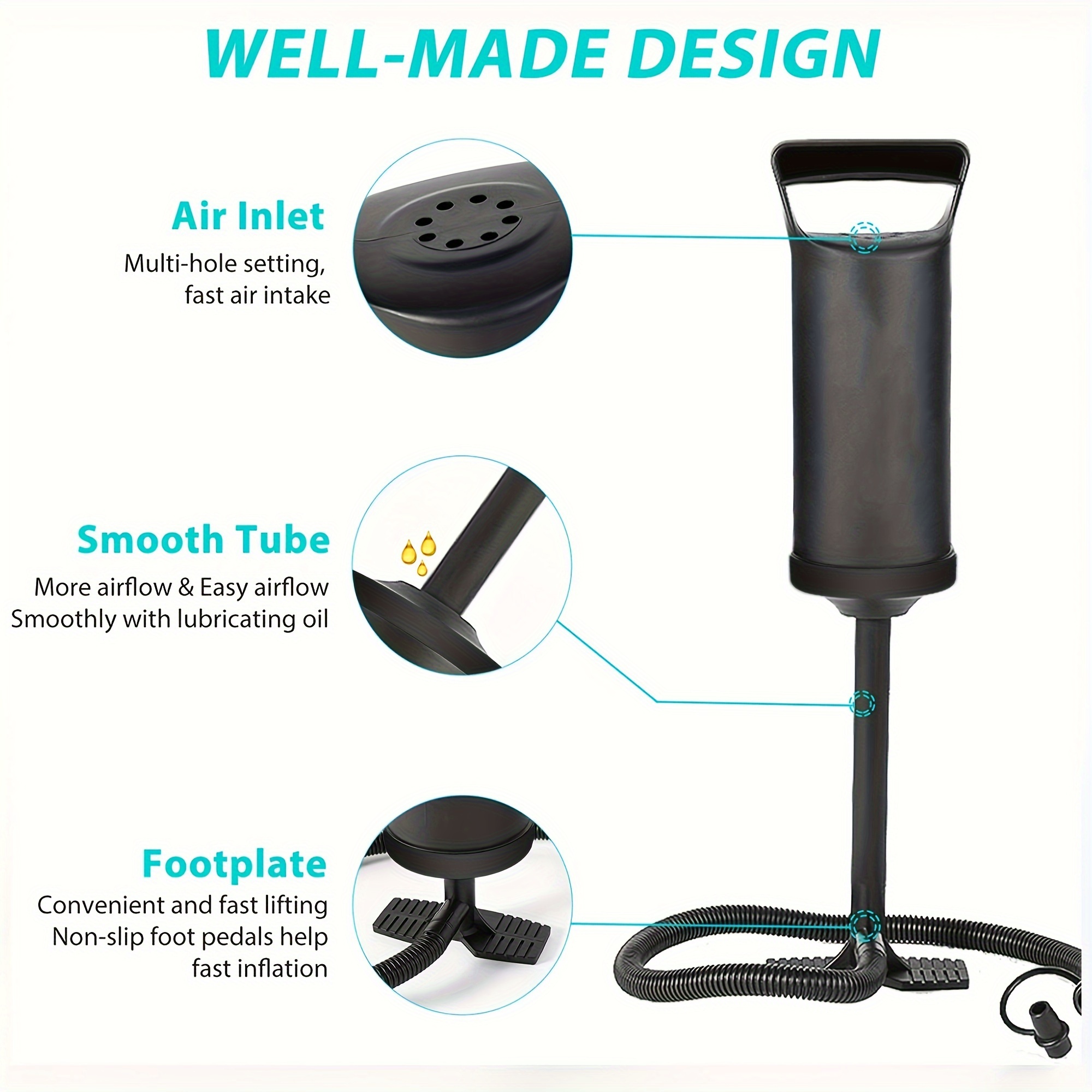 1pc Portable Manual Multi-Function Air Pump, Suitable for Air Mattresses, Swimming Rings, And Balloons. No Power Required, Manual Inflation, Easy to Carry And Operate, a Must-Have Inflatable Product for Outdoor Travel And Camping, Without Battery