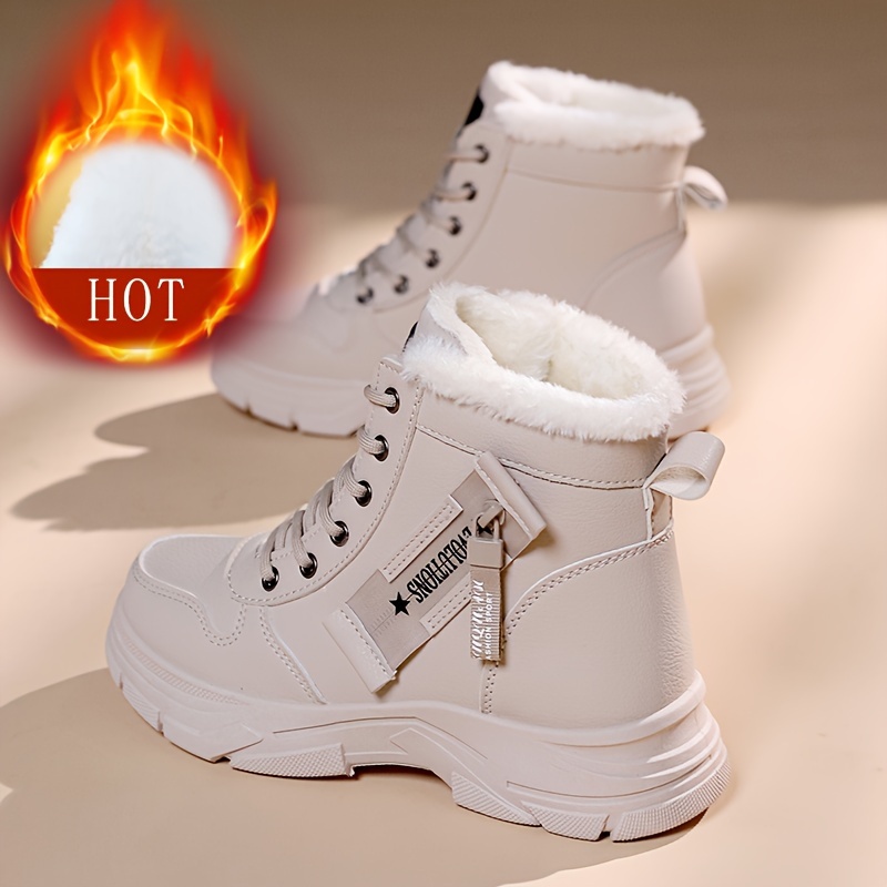 

Women's Side Zipper Winter Thermal Snow Boots With Fleece , Height Increasing Platform Sole Comfortable Lace Up Mid Tube Boots