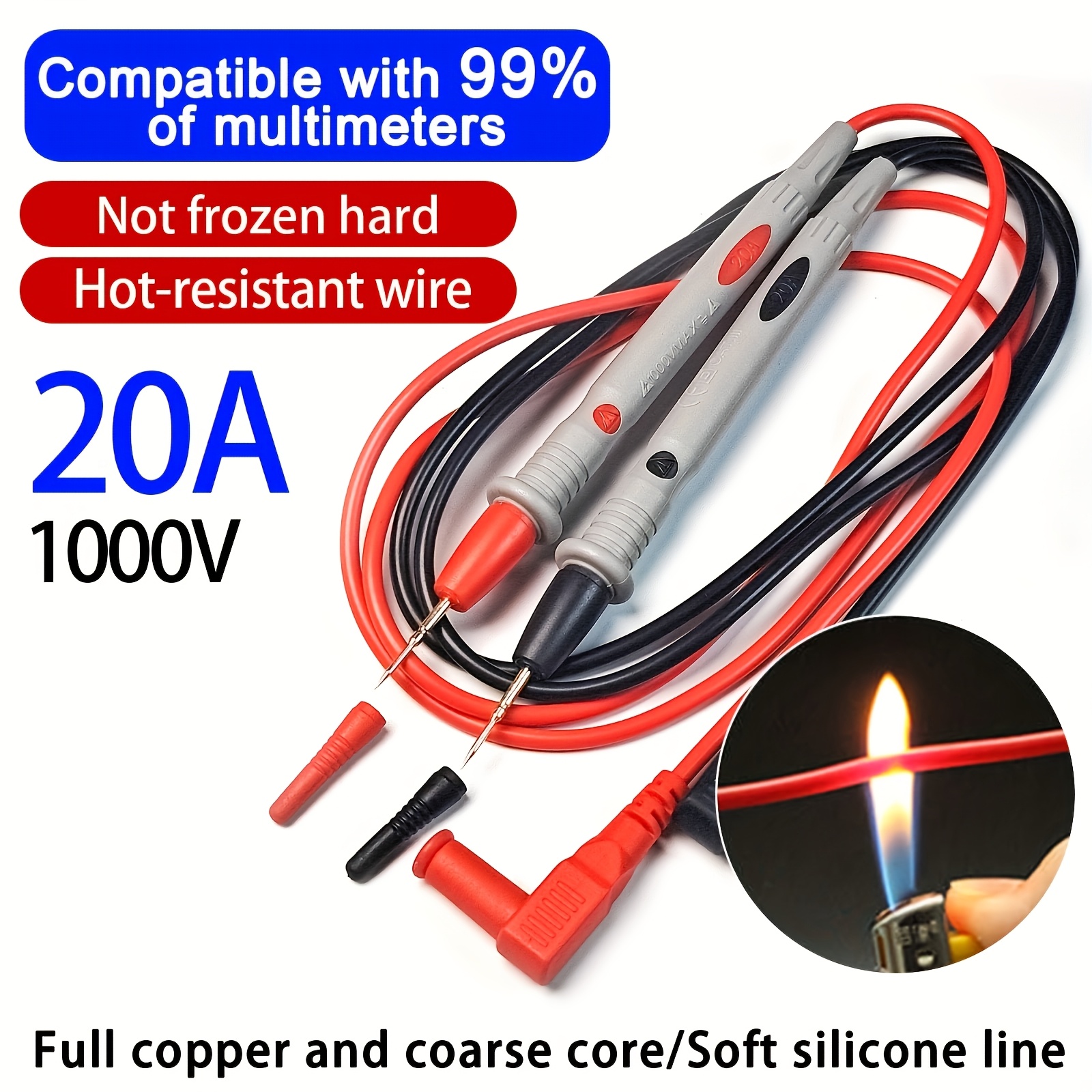 

Red Silicone Multimeter Test Leads Set, 20a Electrical Probe Wire Pen Cables, Compatible With 99% Multimeters, Hard Wiring, No Battery Required