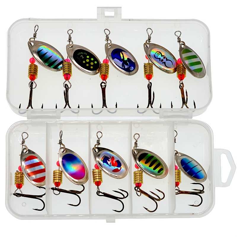 TEMU 10pcs Colorful Metal Spinner Baits With Tackle Box - Trout, Bass, Pike, Walleye, Salmon Fishing Lures - Durable Hard For Freshwater & Saltwater