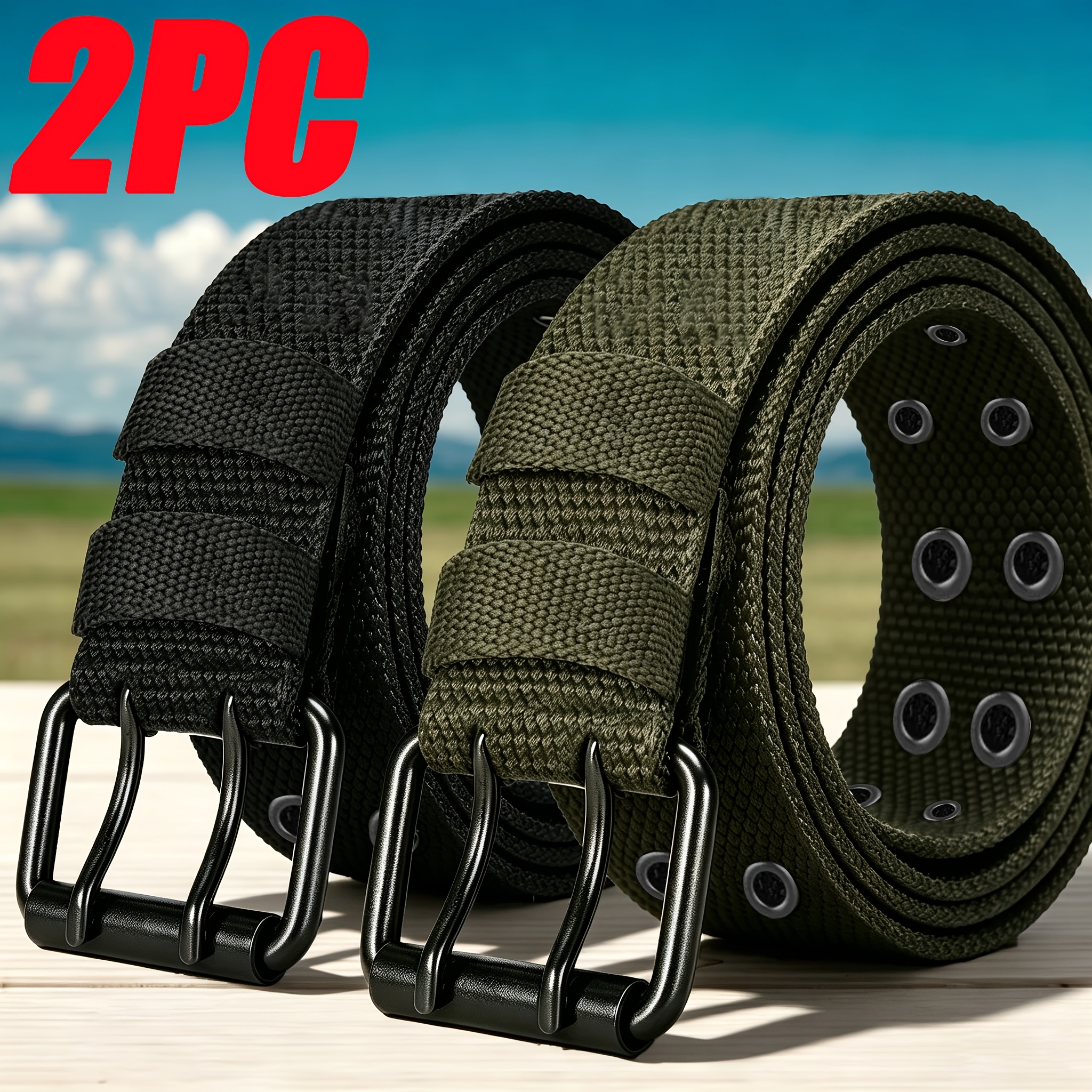 TEMU 2pcs 's Breathable Outdoor Belt, Adjustable Full-hole Belt For Jeans, Casual Workwear Belt, Durable And Wear-resistant