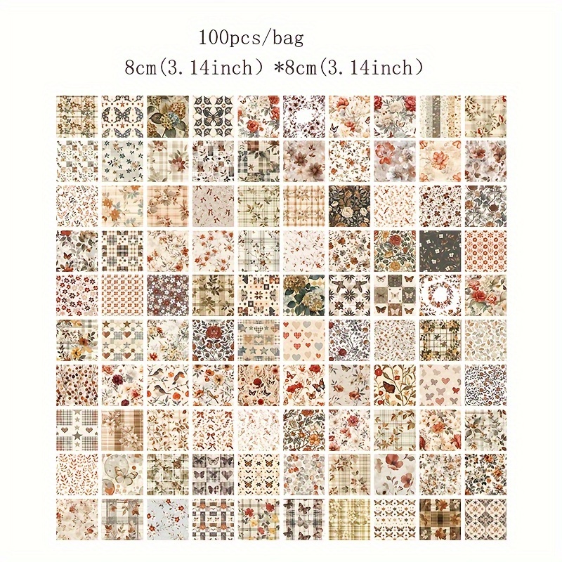 Temu 100Db-Os Zacskó AnyagpapíR, Kis MéRetű ViráGfüZéR Sorozat Tervező MatricáK, Vintage JegyzetpapíR, Nem RagadóS Memo DíSzíTéShez, Szemetes-image