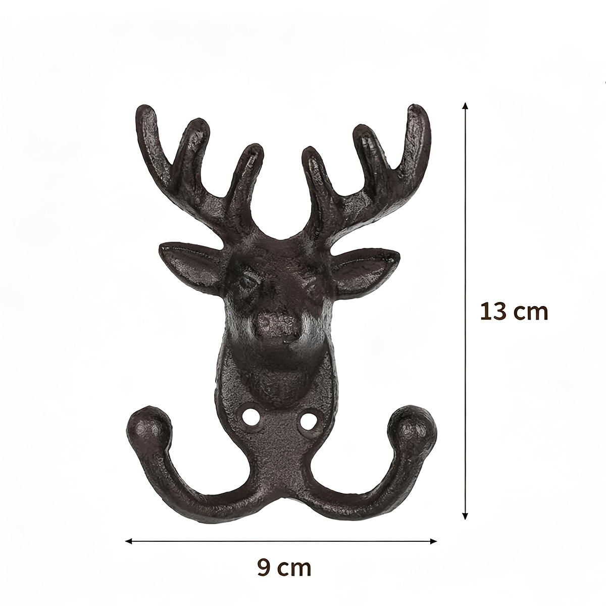 TEMU Crochet mural rustique en fonte de tête de cerf, Porte-manteau mural double vintage de , Crochet décoratif robuste pour entrée, salle de bain,