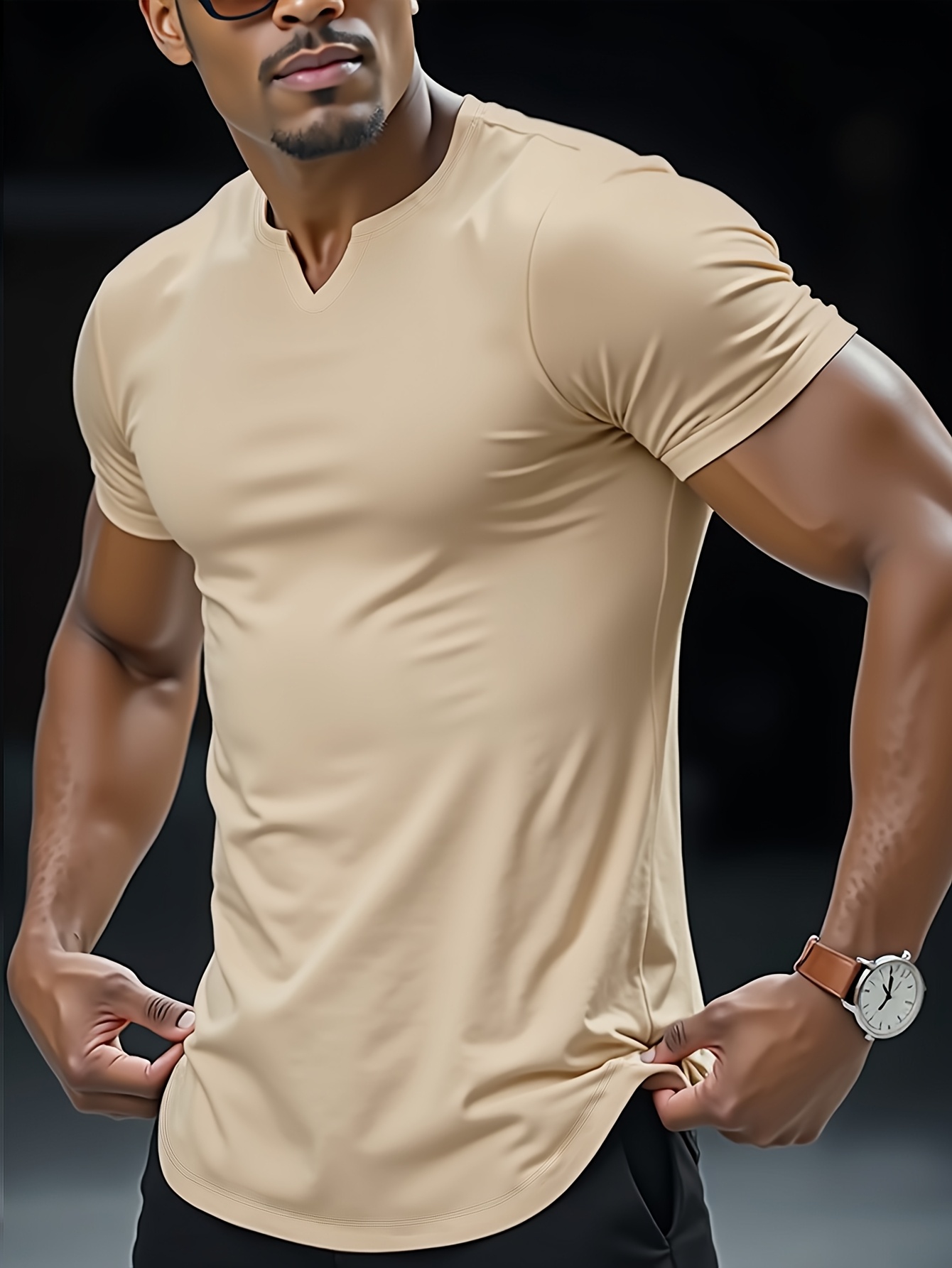 Plus Size Men's Summer V-Neck Solid Color T-Shirt, Breathable Casual Top, Athletic Comfort
