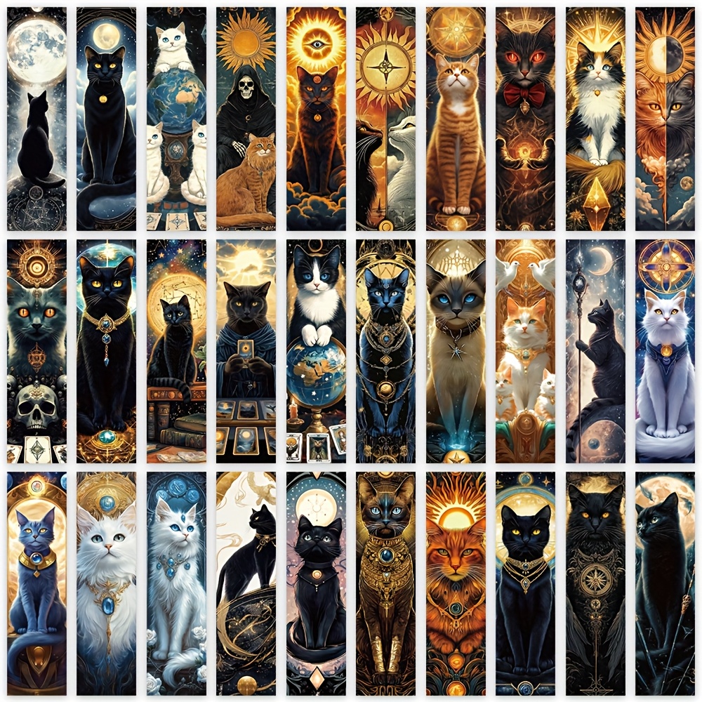 Image of 30 Intriguing And Mysterious Aesthetic Cat Card Bookmarks For, Perfect For Students And Reading Enthusiasts, Paper Tags For Office