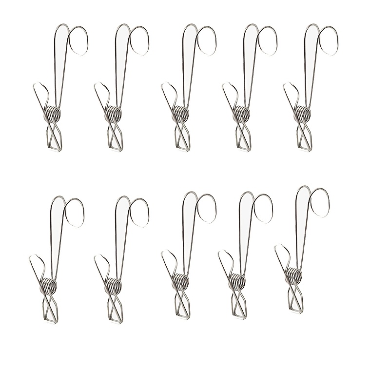 TEMU 10pcs Stainless Steel Clothespin Large Size - Strong Clip Hook Clip, Extended Clip, High-quality Metal Clothespin, Suitable For Home Laundry And