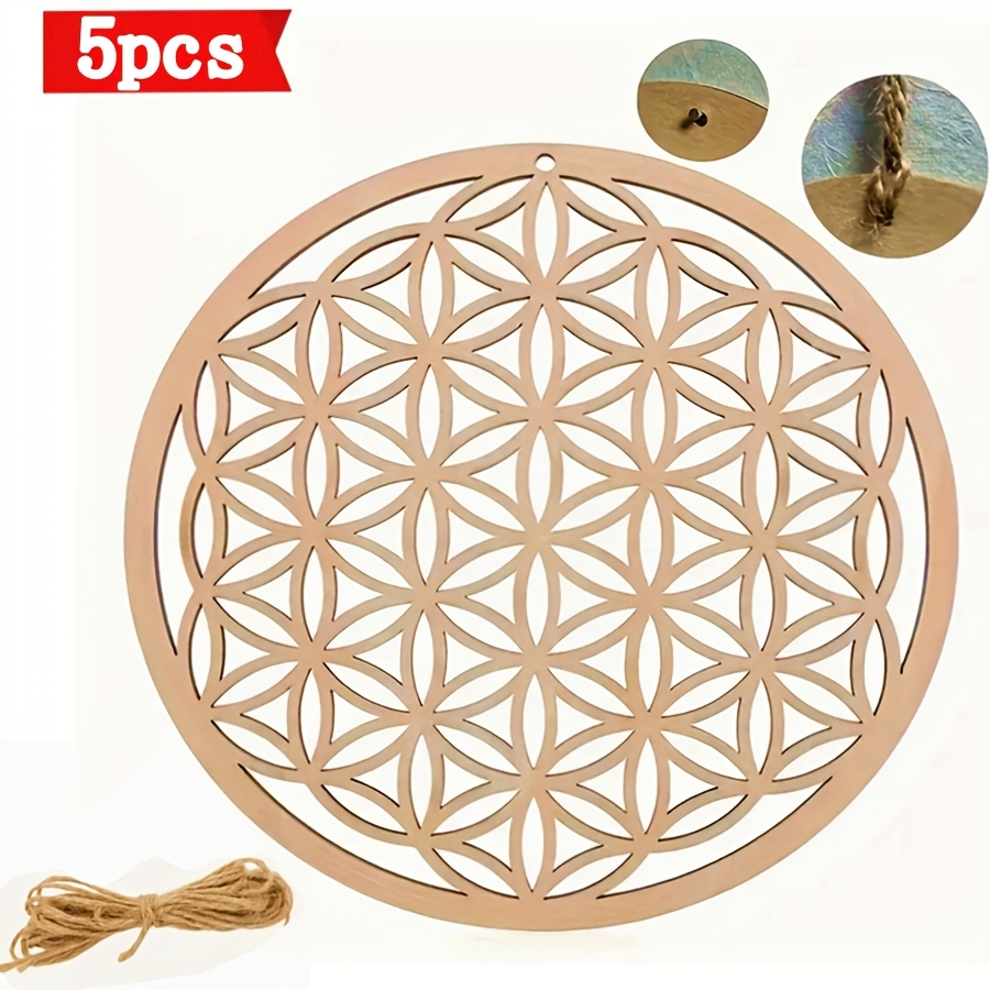 E-shop 5 Stück Holz Große Mandala Blumenförmige Dekorative Wand Tür Dekoration Heimdekoration Untersetzer Geburtstag Hochzeit Thema Party Dekoration