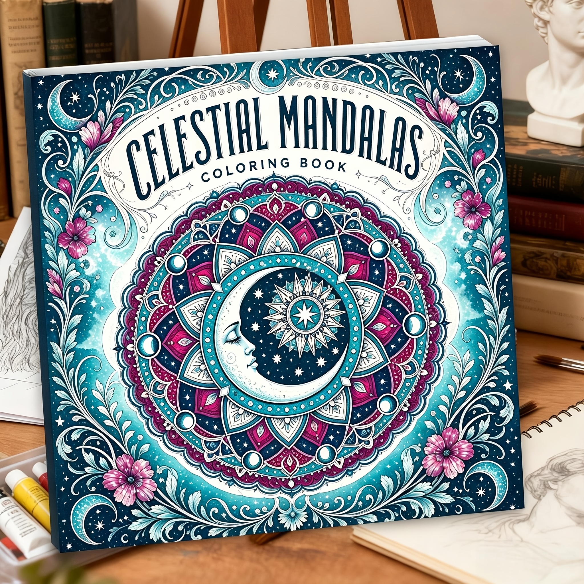 TEMU 1 Book, 7.87×7.87 Inches, 24 Pages, Single-sided Printing, Easy And , Celestial Mandala Adult Coloring Book, For Women