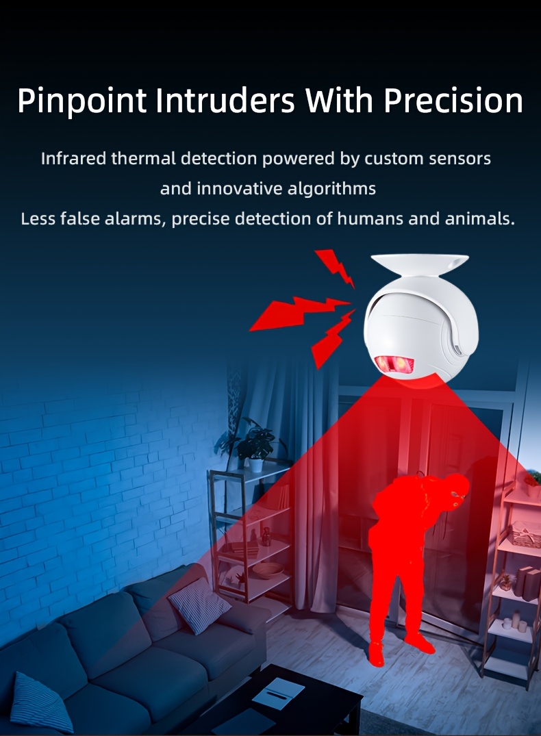 Sistema de Alarma de Seguridad Inalámbrico con Detector de Movimiento Infrarrojo y Timbre - Alimentado por Batería/USB de Doble Uso, Seguridad Inteligente para el Hogar con Alertas en Tiempo Real, Control Remoto