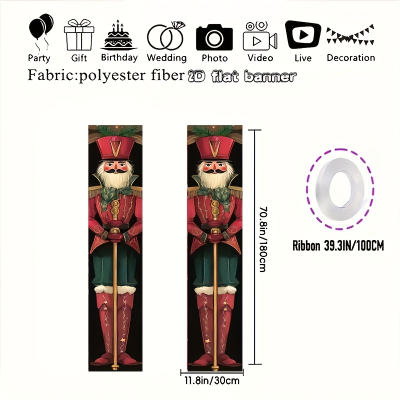 TEMU 2d Flat, 2d Flat - 2d Door Banner 2d Flat, 2d Flat - 2d Door Banner 2d Flat Banner 2pcs Holiday Nutcracker Door Banner, Material Non-electric