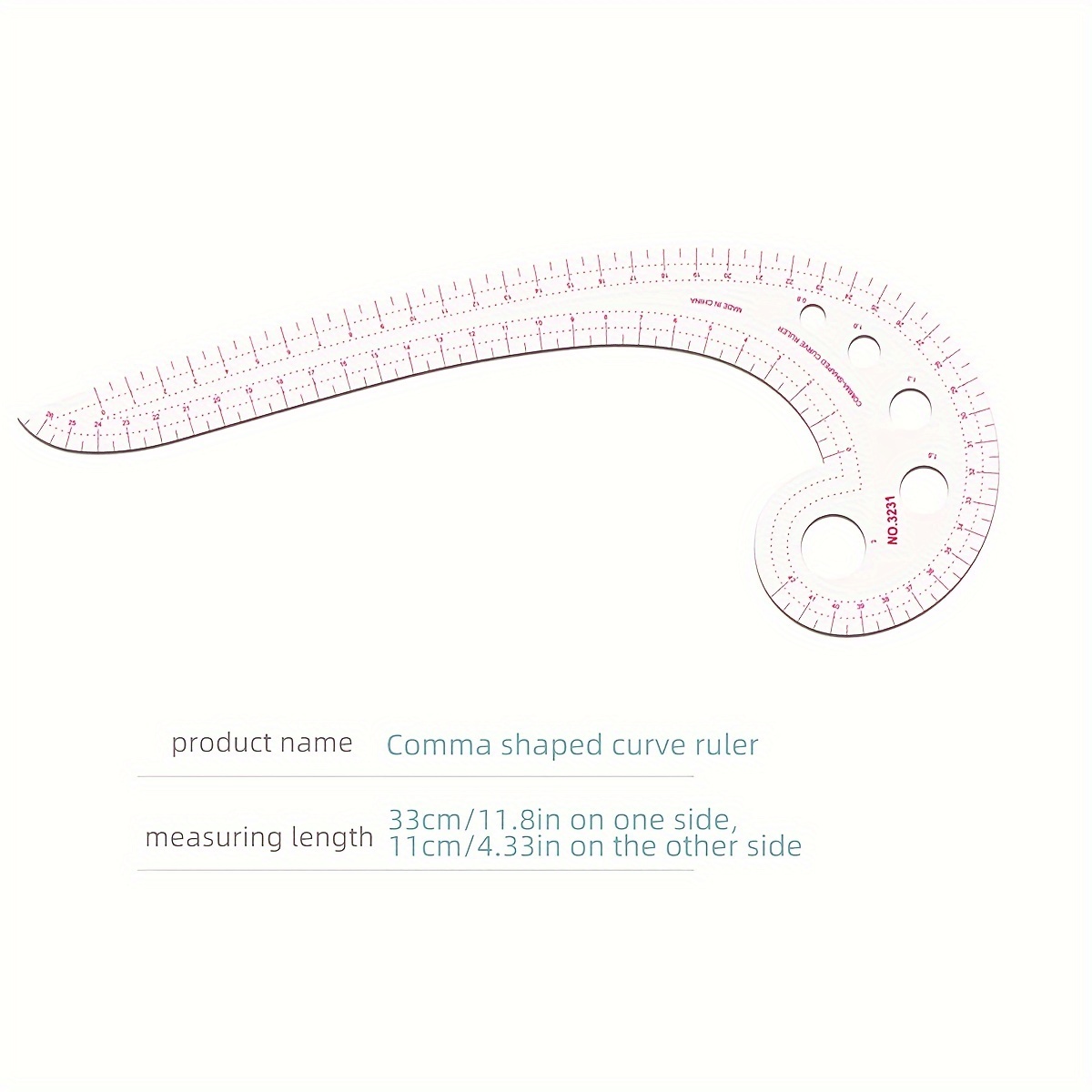 

1pc Comma Shaped Curve Ruler, Clothing Ruler Plastic Bending Ruler, Arc Short Curve Ruler