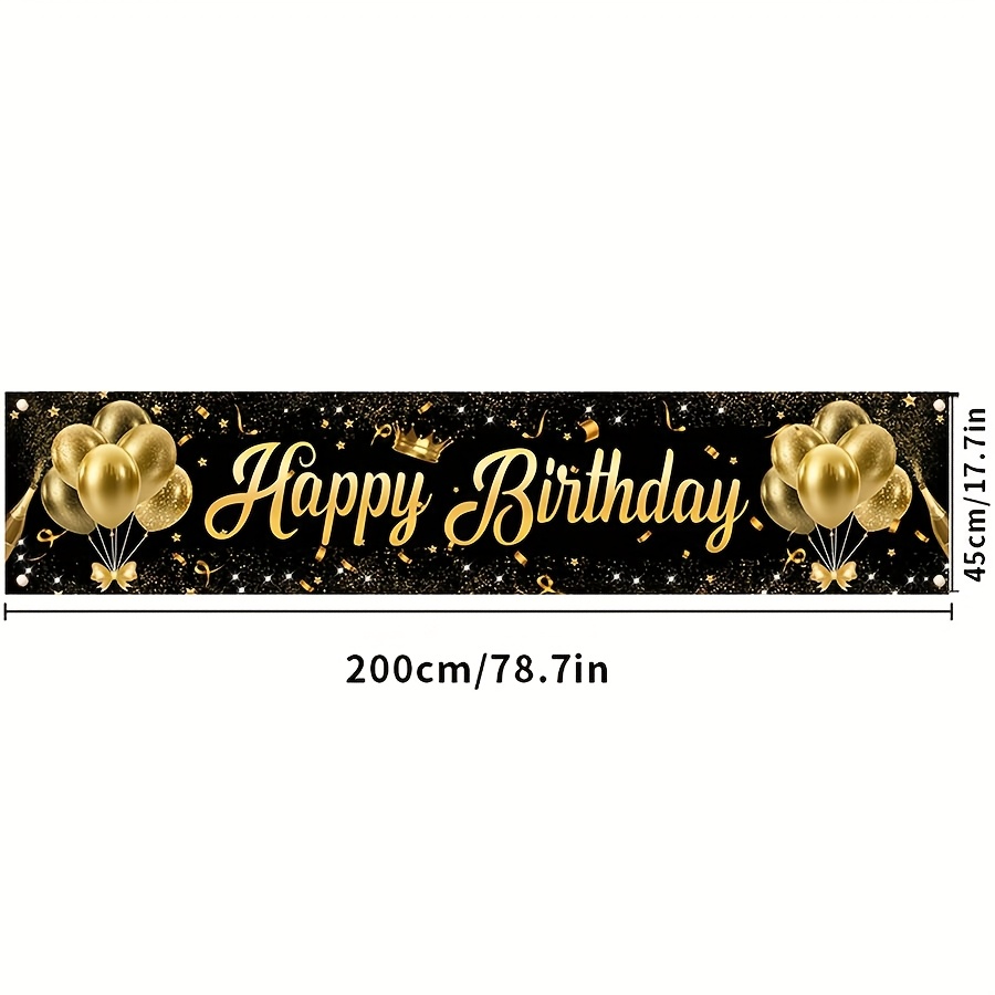 Image of 2d Flat - 2d Flat - A 2d Flat Banner For A Birthday Celebration Featuring A 'happy Birthday' Sign With Balloons, Decorated In Black And Golden, Suitable For Outdoor Use As A Photo Backdrop