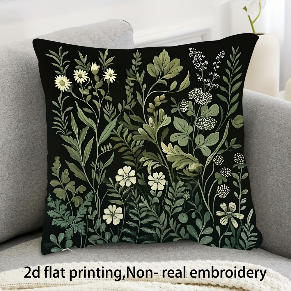 TEMU 2d Flat - 1pc Pillowcase With 2d Flat Print Of William Featuring Floral And Plant Designs. It Has A Victorian Green, White, And Black Plant