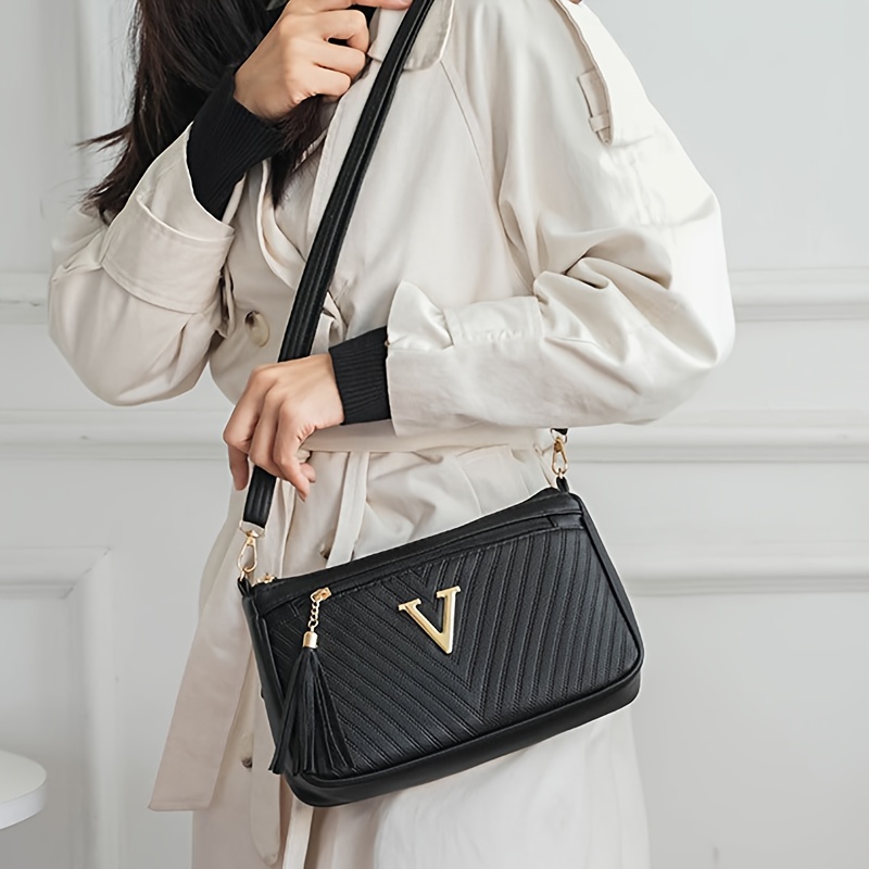

Tassel Decor Shoulder Bag, Women's Multi Zipper Crossbody Bag, Coin Mobile Phone Bag