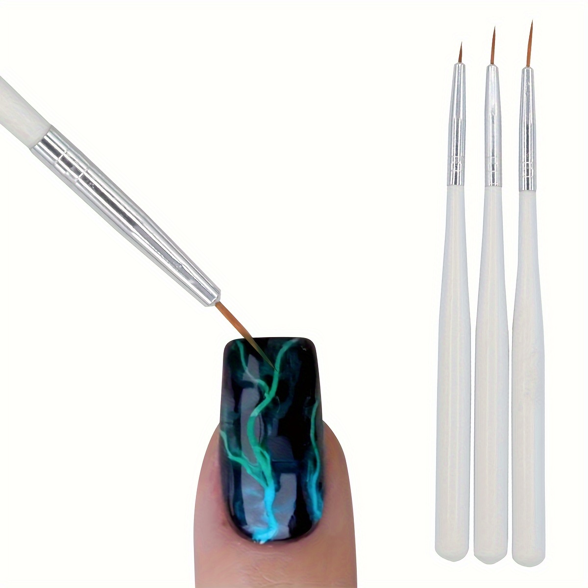 

Ensemble de 3 Pinceaux pour Nail Art, Stylos de Peinture à Ongles à Tige Blanche, Outils de Manucure pour un Design Précis