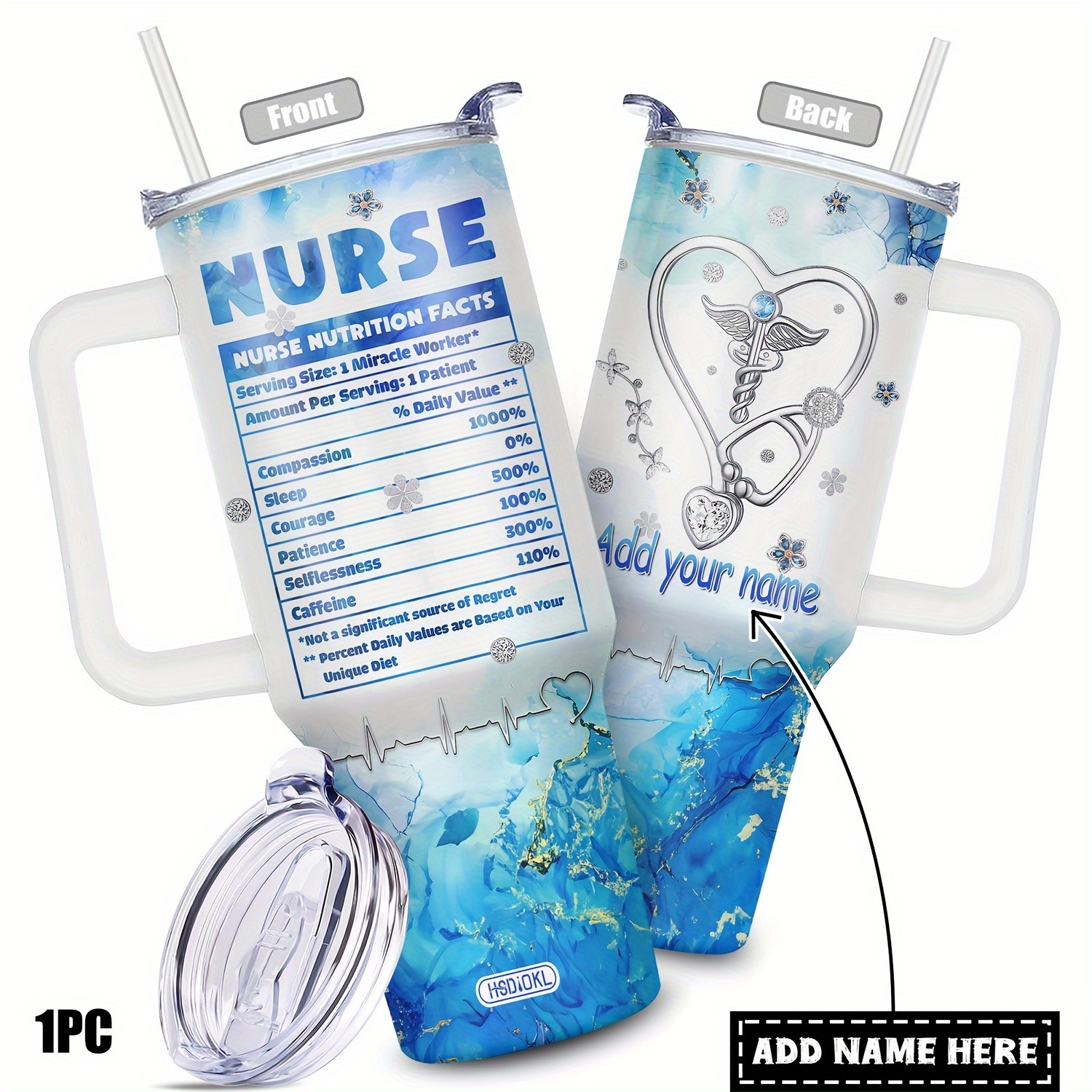 

1pc Personalized Nurse , 40oz Steel Lid, Double-walled , Bpa-free, , Reusable, , & Hot Cup For Christmas, ,