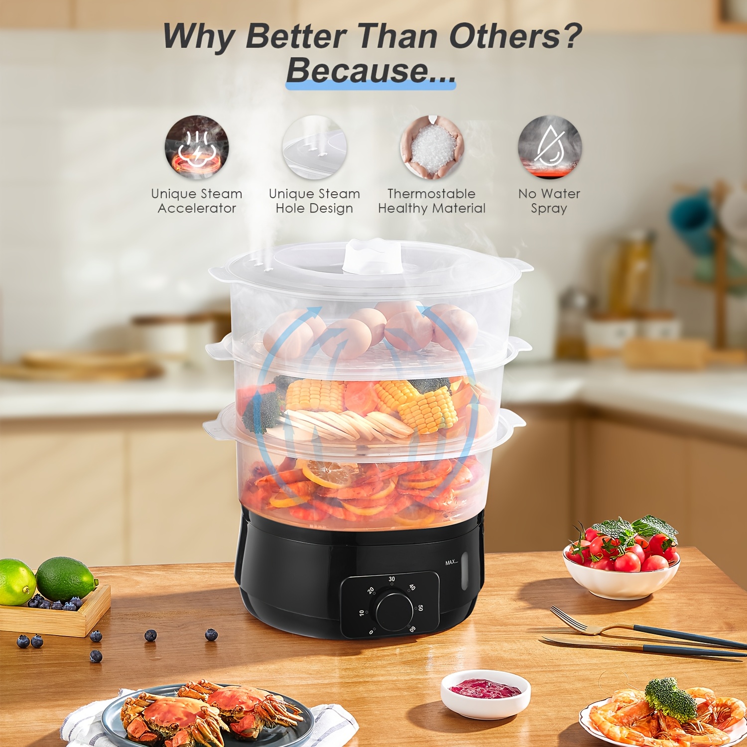 

Cozeemax 3-tier , 13.7qt Large Capacity, Fast Cooking For Veggies, , Bpa-free, 60-minute Timer, Easy-, White