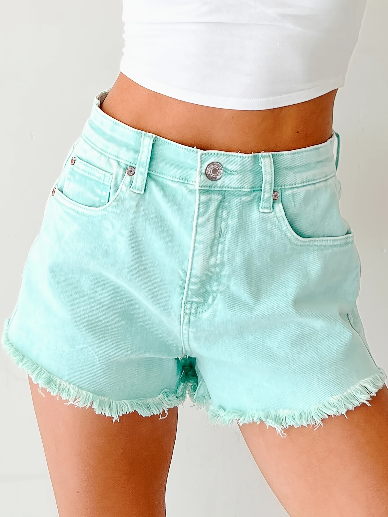 2026 spring summer new arrival casual and elegant versatile mint green high waist denim shorts   stretch fabric and three dimensional cutting suitable for daily commuting and casual     for   dx2511 d37