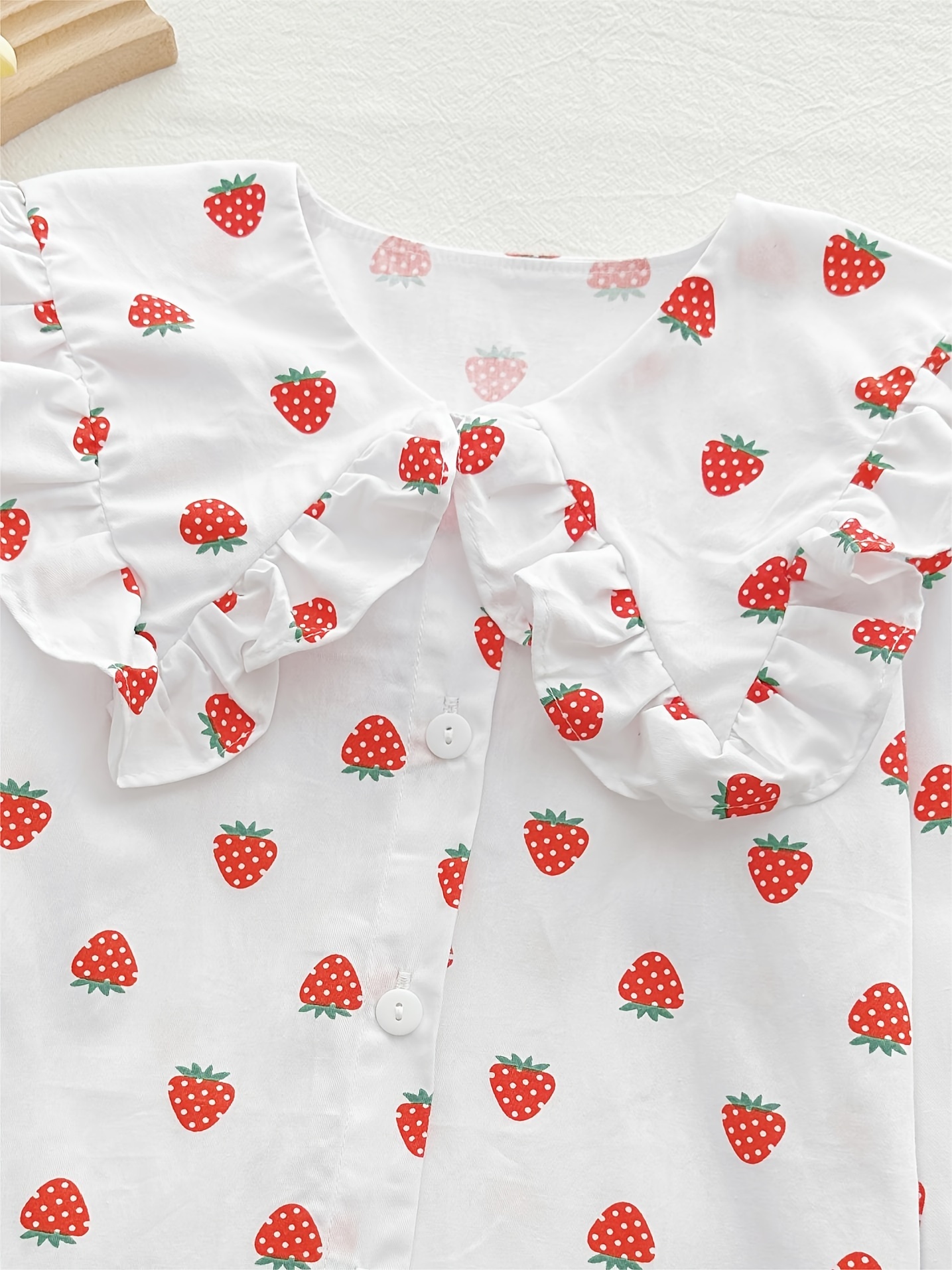 Sweet Girls Ruffle Turn Blouse Strawberry Full Print Long - Temu