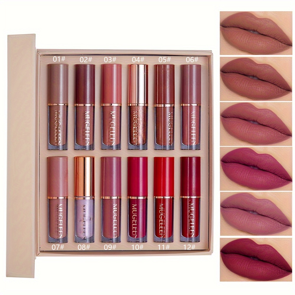 TEMU 12 Piece Lip Gloss Set, Matte Lip Gloss Set, Matte Non Stick Cup, Non Fading Lip Gloss Set, Day Gift