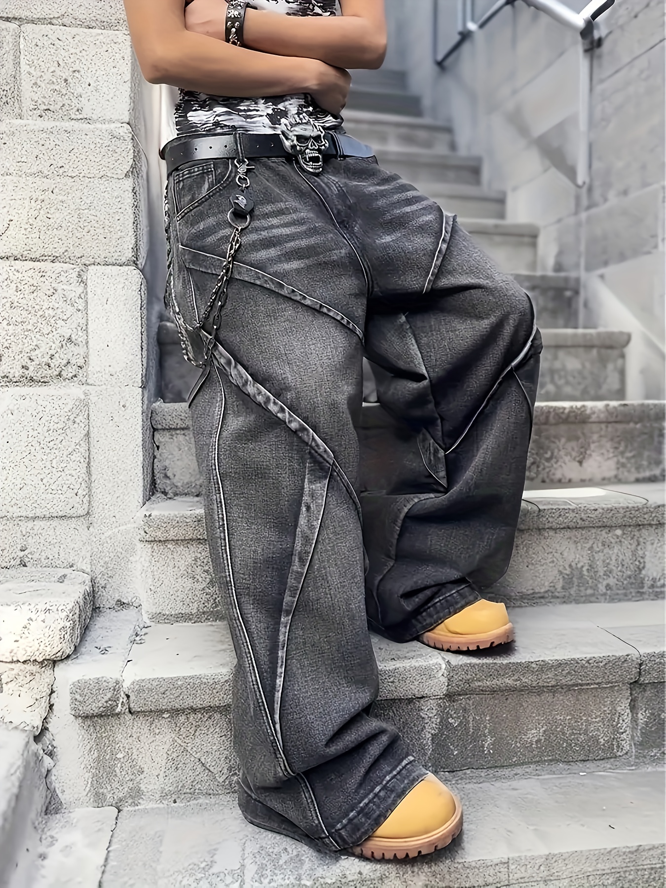 mens   vintage style long pants made   like   denim featuring stretchy   denim fabric a loose fit and a retro washed   suitable for   casual and formal occasions   for a belt or additions an  