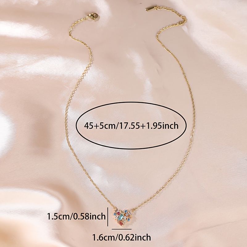 Heart Pendant Necklace with Multicolor Zirconia Stones