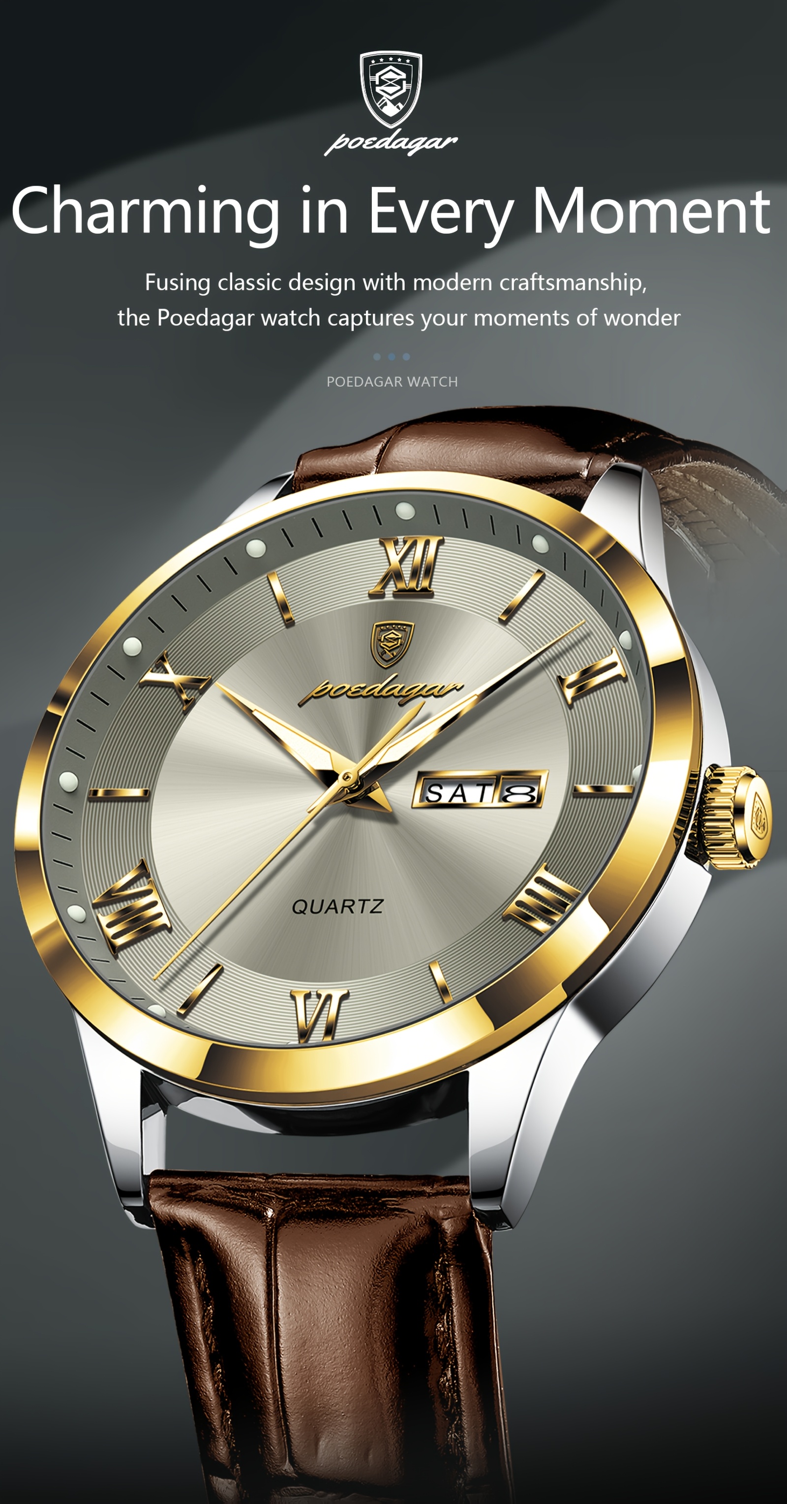 Luxe Zakelijk Herenhorloge met Lichtgevende Waterdichte Kalender, Casual Quartz Herenpolshorloge