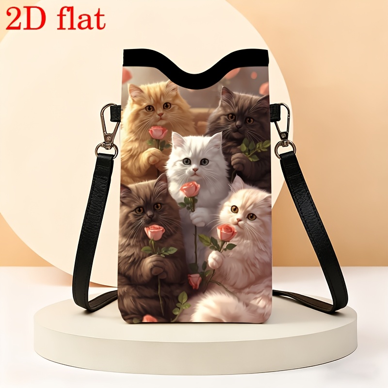 1개 고양이 하트 패턴 스택 크로스바디 백 18cm * 9cm (7inch * 3.7inch) 2d 플랫 프린팅 고품질 합성 인조 가죽 스트랩, 조절 가능한 넥 스트랩, 아이폰 및   호환, 캐주얼하고 패셔너블한 액세서리