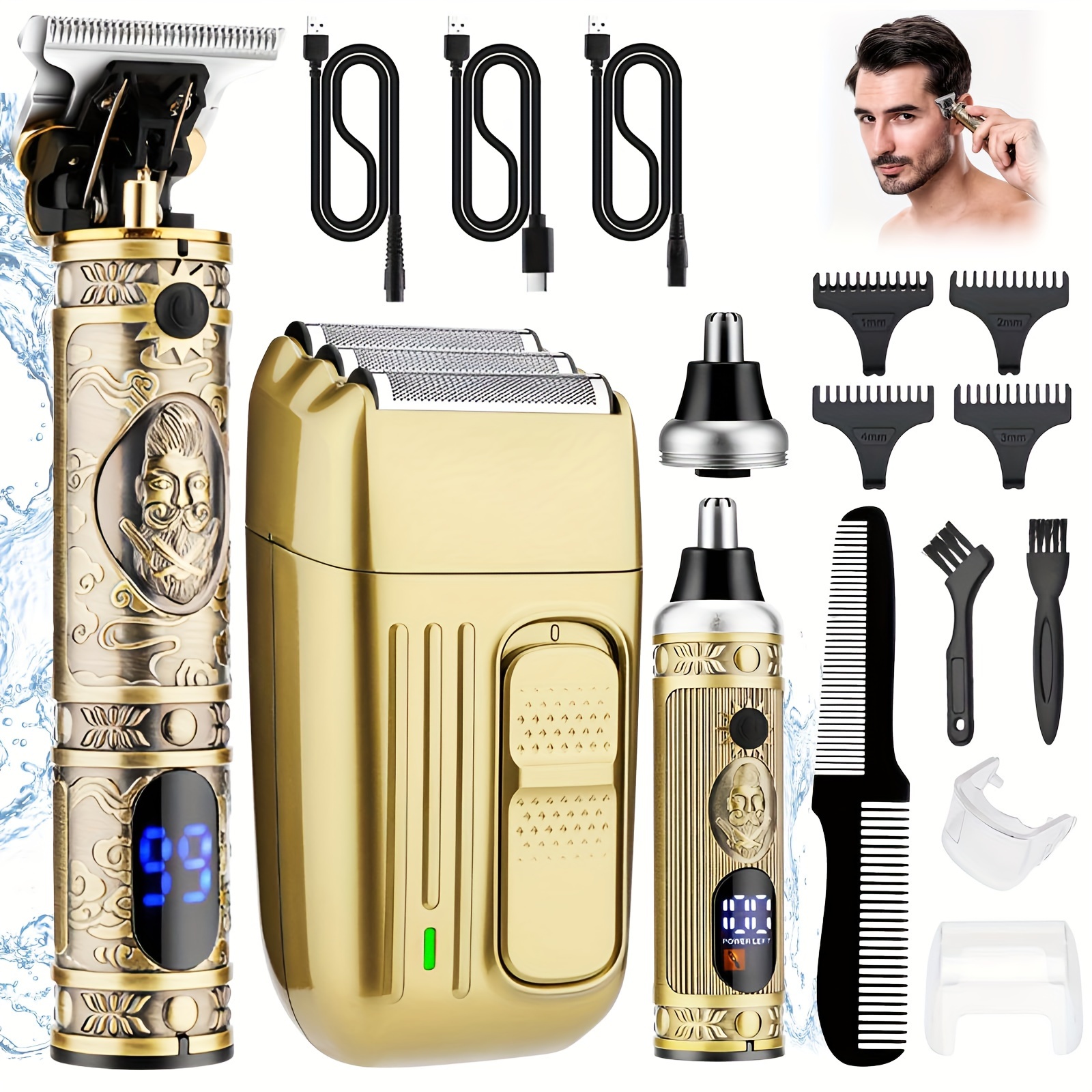 

Hair Trimmer For Men Professional, Hair Clippers For Men, Nose Hair Trimmer Set Cordless Electric Men's Shaver Set, T-blade Beard Trimmer, Lcd Display Barber Kit For Men, For Gifts