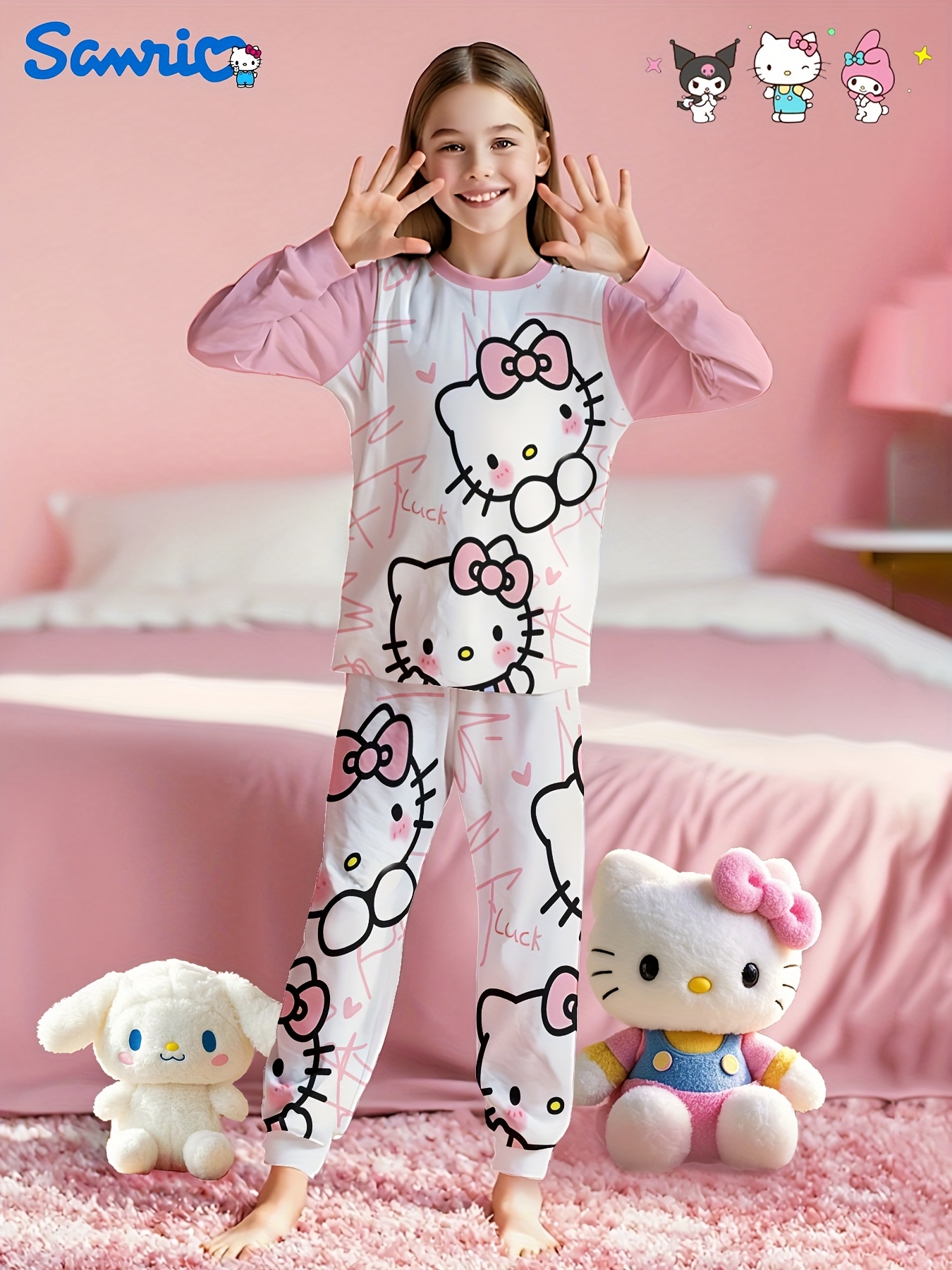 Conjunto de pijama para niñas de cuello largas y pantalones  resistente a las llamas, pijamas y ropa