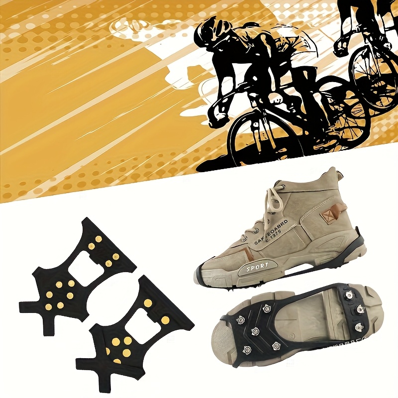 

A Set Of 2 Outdoor Anti-slip Shoe Covers With Ten Nails, Suitable For Outdoor Cycling, Hiking, And Snow Activities To Prevent Slipping And Falling.