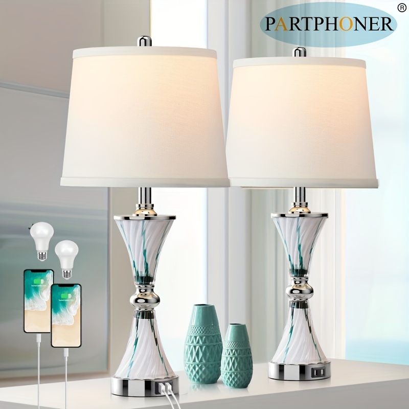 

Set Of Table Lamps For Bedrooms With 2 Usb 3-way Dimmable Touch Nautical Bedside Lamps For Contemporary Style Decoration Nightstand Lamps With 2 Led Bulbs