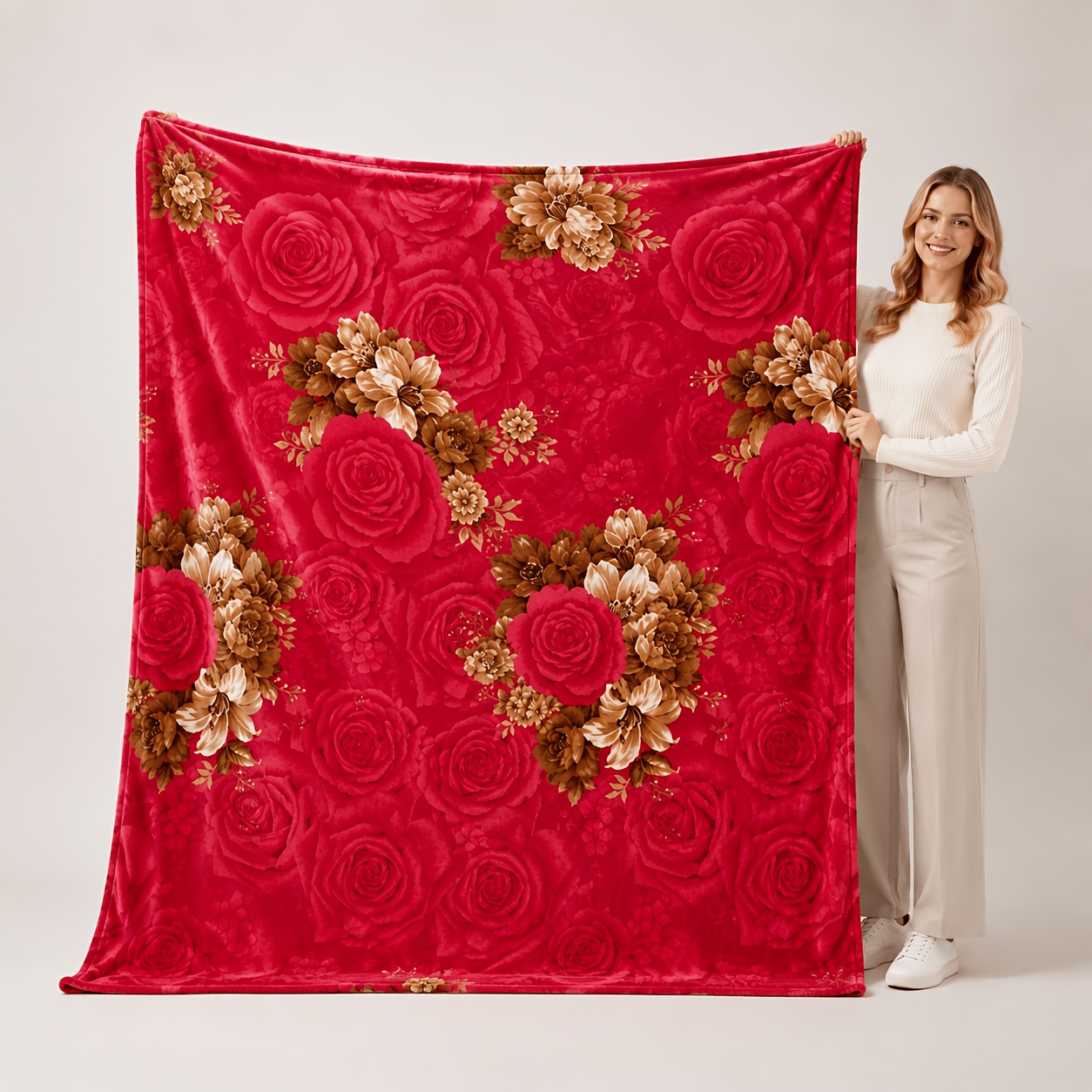 TEMU Bauhinia Pattern Blanket 1pc New Years Chinese New Year Valentine's Day Mother's To School