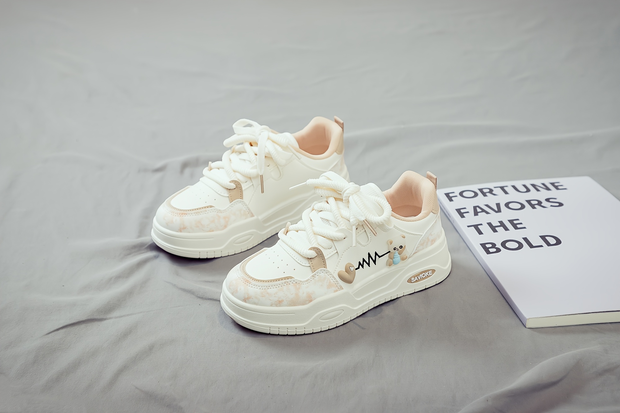 Women's White Platform Sneakers - Chunky Platform Shoes with Upper & PVC Sole, Lace-Up Mid-Top Casual Athletic Wear Suitable for Spring/Autumn, - Comfortable Footwear, Women Shoes