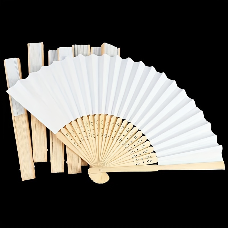 

10pcs White Foldable Paper Fans - Diy Portable Bamboo Design For Weddings, Birthdays & Home Decor | Perfect Gift For Christmas, Valentine's Day & New Year