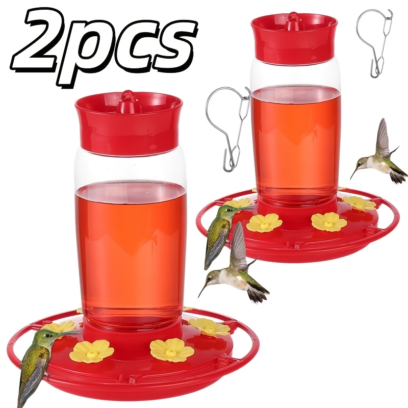 TEMU 2pcs Outdoor Hummingbird Feeder With Ant Hooks, Hanging Hummingbird Water Feeder With 6pcs Flower Feeding Ports And Circular Perch