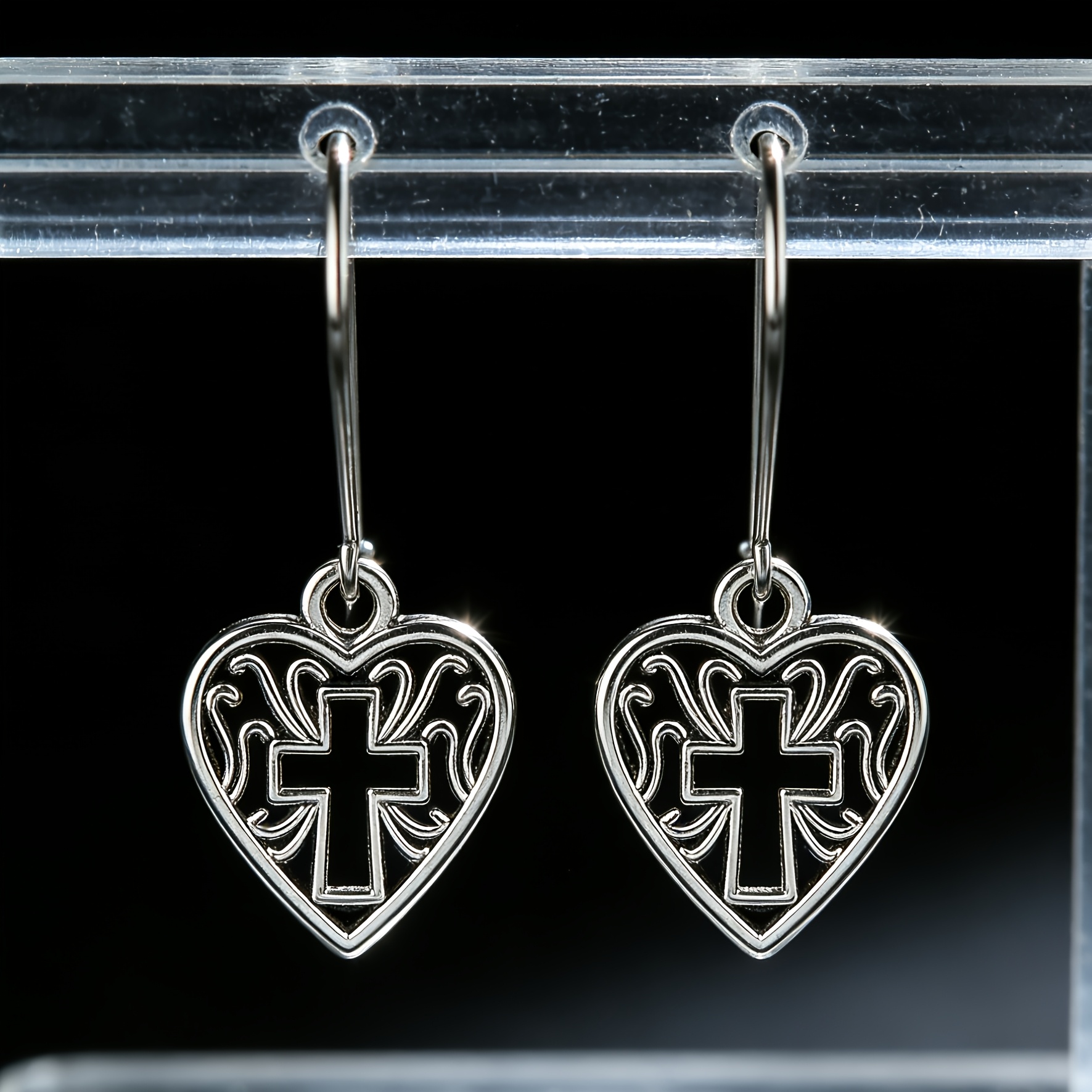 Vintage Distressed Hollow Heart Drop Earrings