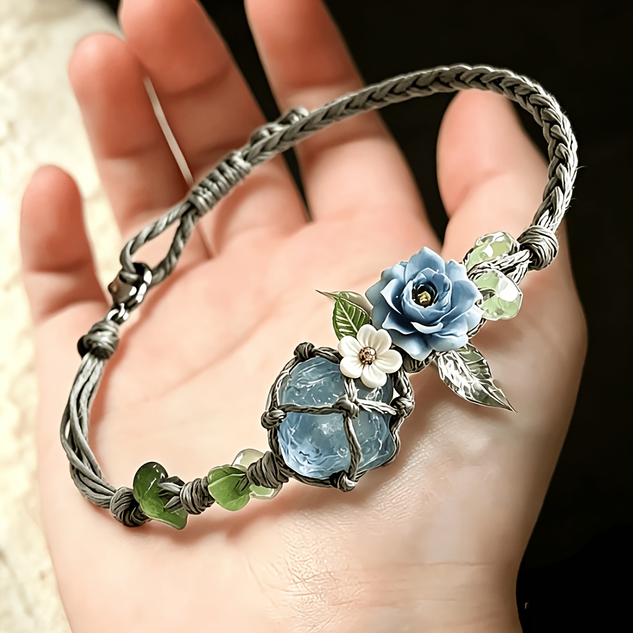 Blue Morpho Handwoven Crystal Bracelet