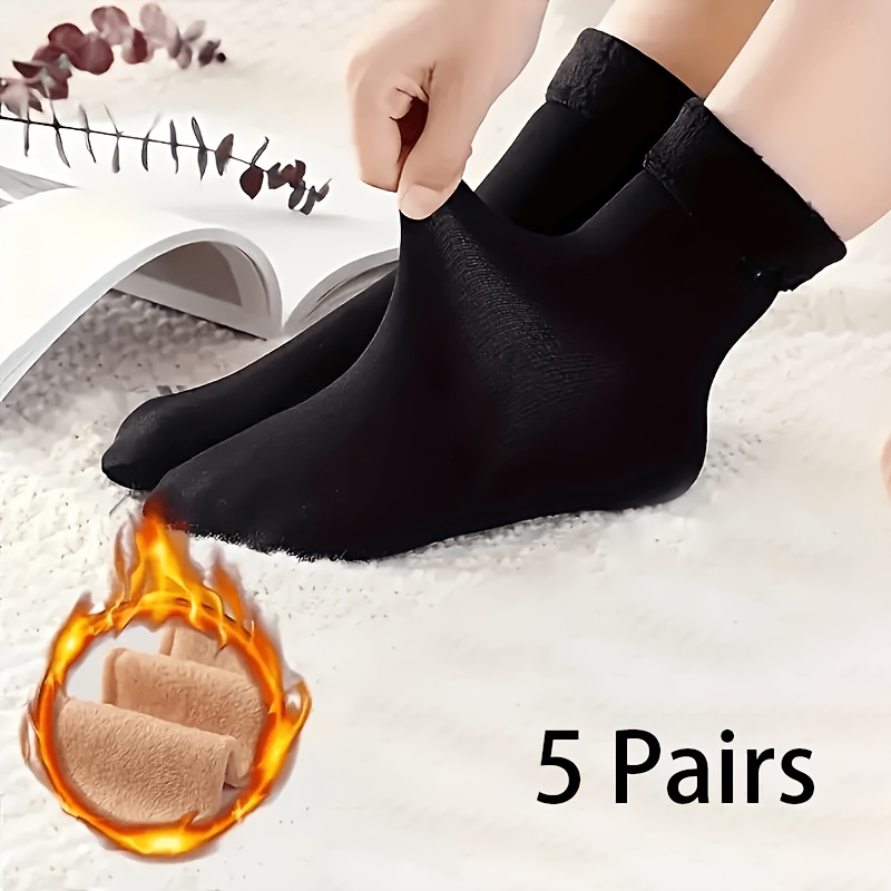TEMU 5 Pairs Of Warm Winter Ski Socks - Cold-proof Unisex Mid-calf Boots Compatible, Combination (black, Dark Blue, Wine Red, Beige, Brown) Suitable