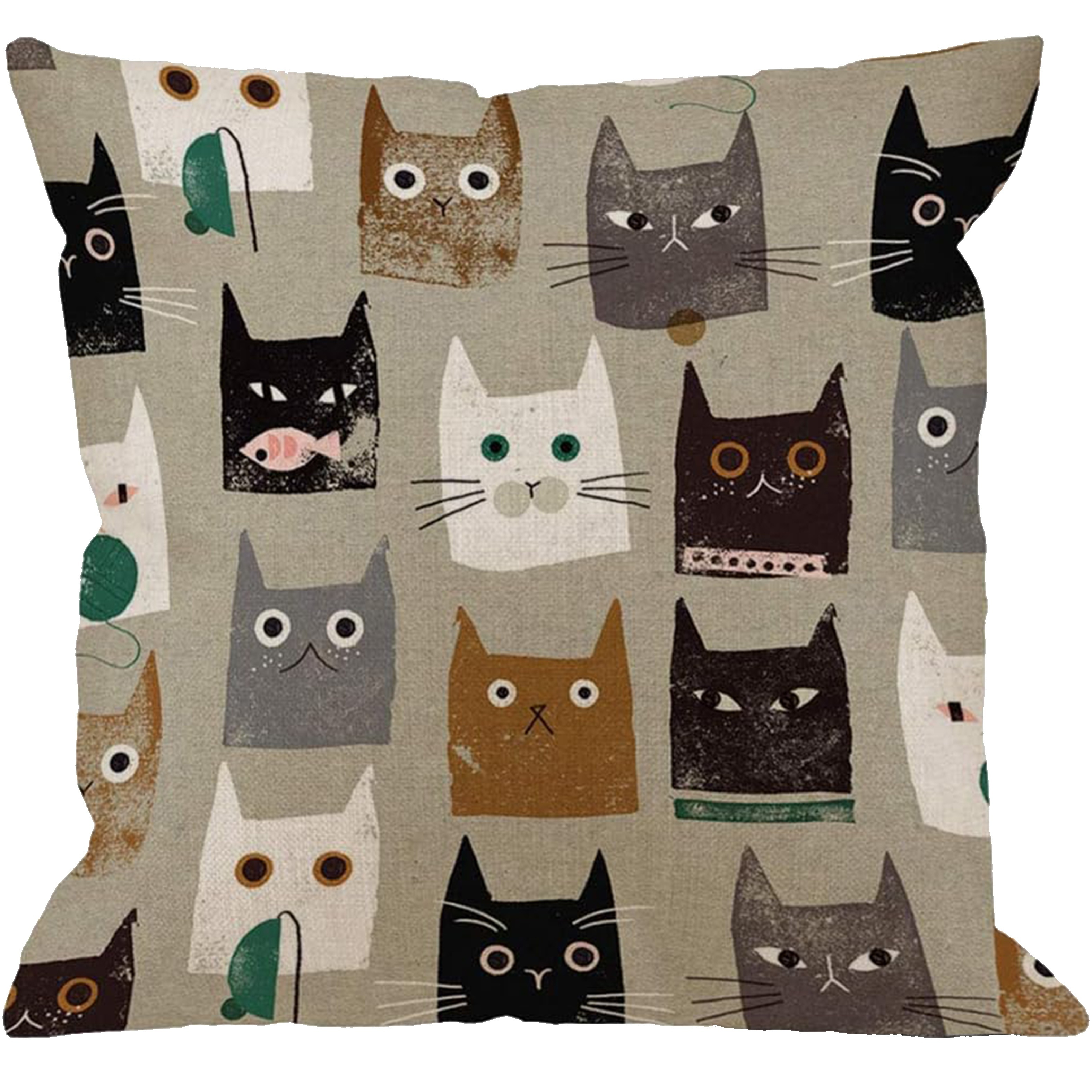 

Cute Cat Pattern Linen Pillowcase, Square Decorative Cushion Cover With Single-sided Printing, Zip Closure - Machine Washable, No Insert Included