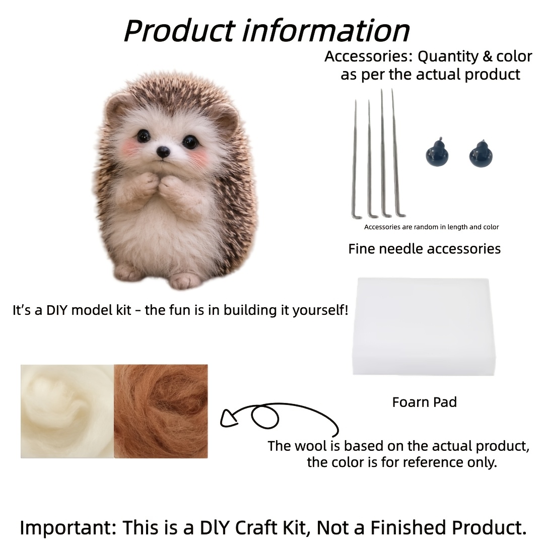TEMU 1 Complete Beginner' Felting Starter Kit - Hedgehog Making Materials, Fire Felt Art Handmade Bag, Including Full Set Of Tools By Step Tutorial -