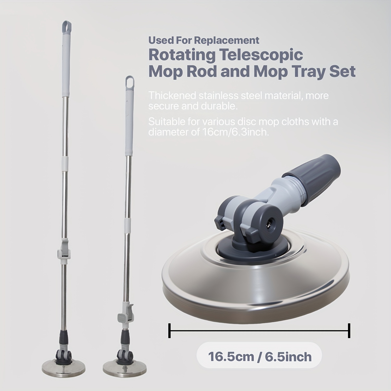 TEMU Mop Replacement Pole, Rotating Mop Replacement Pole, Extended Stainless Steel Pole, Thickened Stainless Steel Pole, Screw-on Connector Between