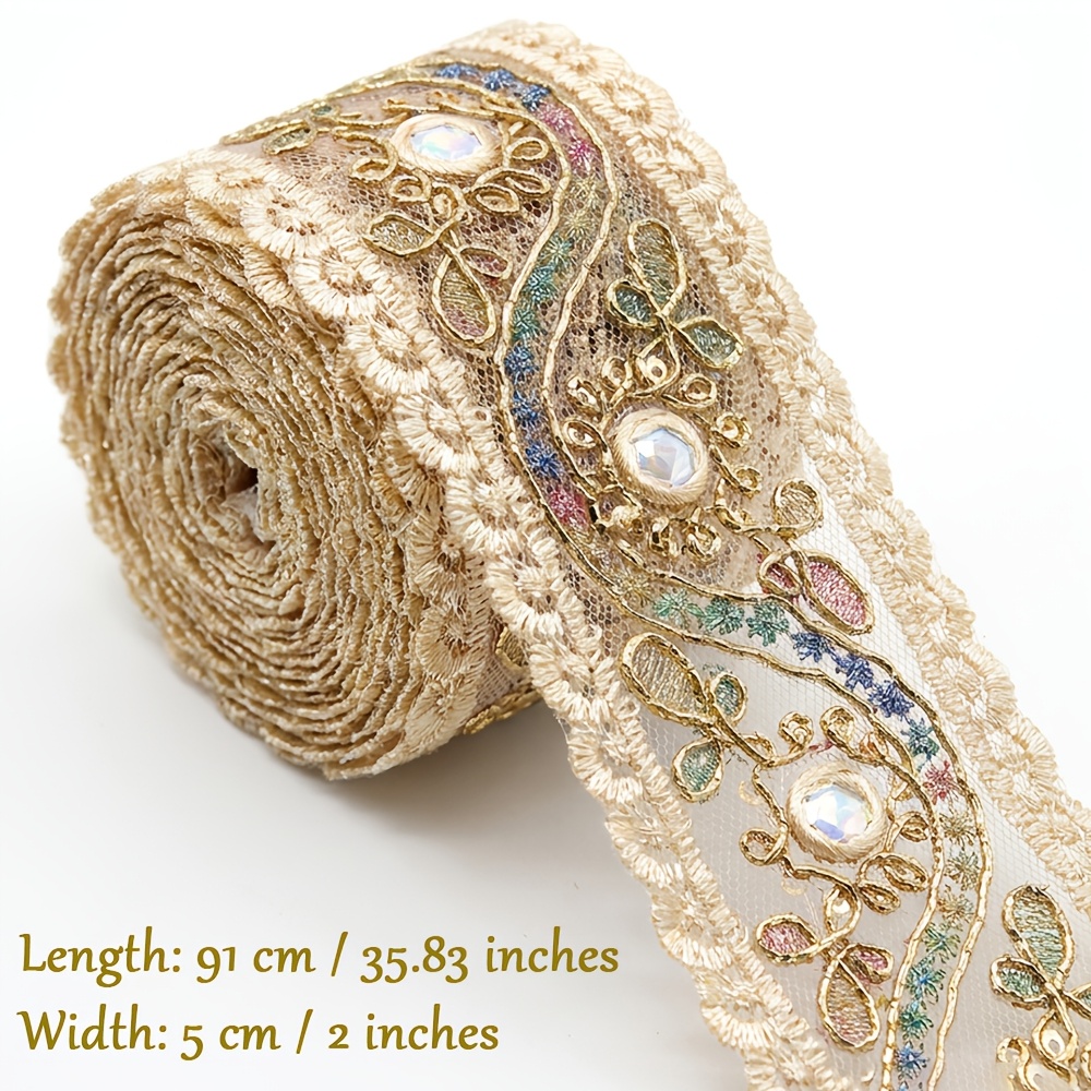 TEMU Nastro di pizzo in stile retr簷 con pizzo, volant e paillettes ricamate con filo largo 5CM, per abiti da sera, abiti da sposa, runner da ,