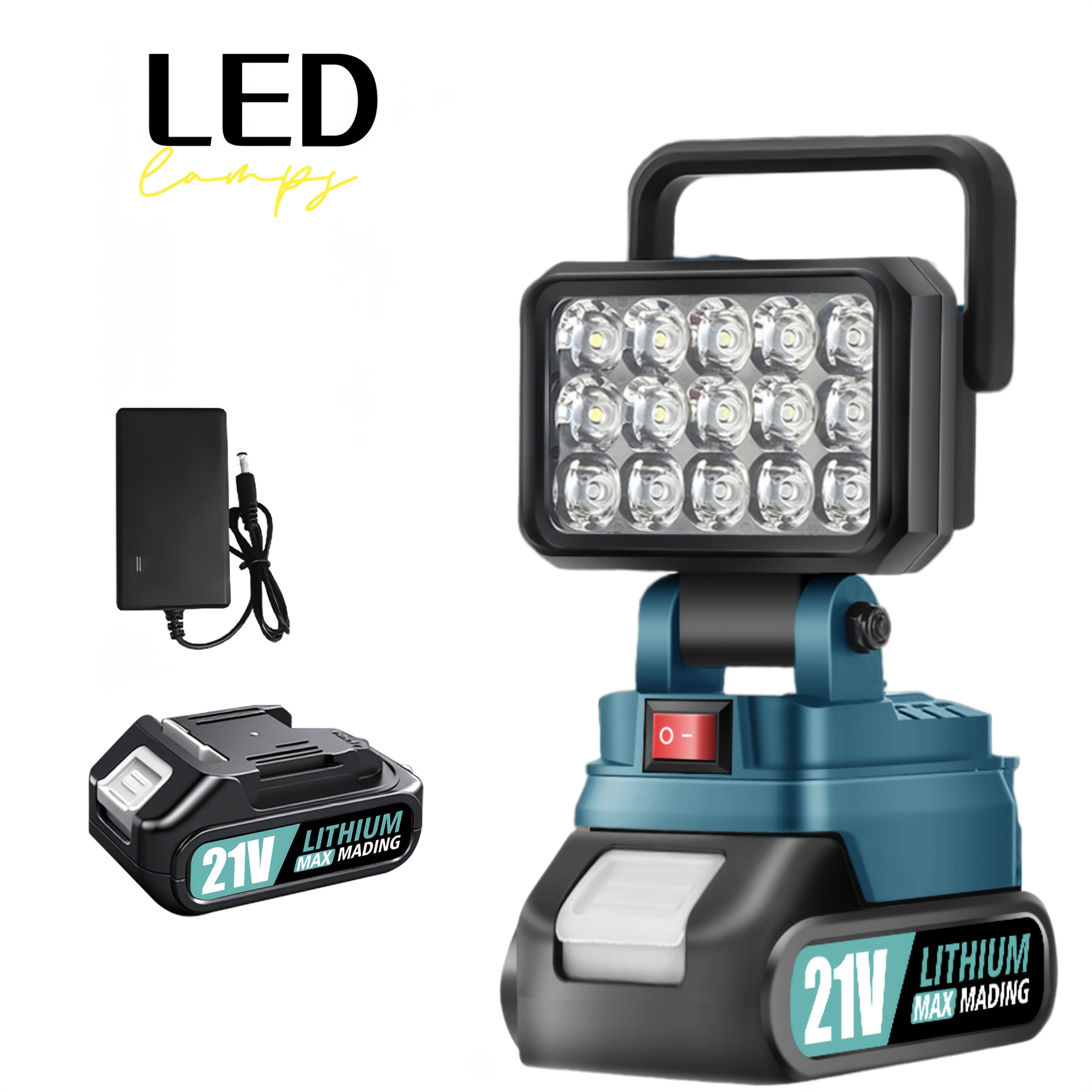 suitable for makita 21v led high   lamp battery powered camping light ip4x waterproof  resistance   portable flashlight suitable for power outages emergencies   hiking   with one battery   charger