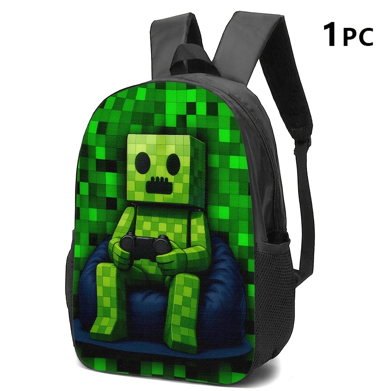 TEMU 1pc/2pcs/3pcs Backpack, Crossbody Bag, And Pouch Featuring Block Character Holding A Controller; Ideal For Or Trend- Adults For Commuting,