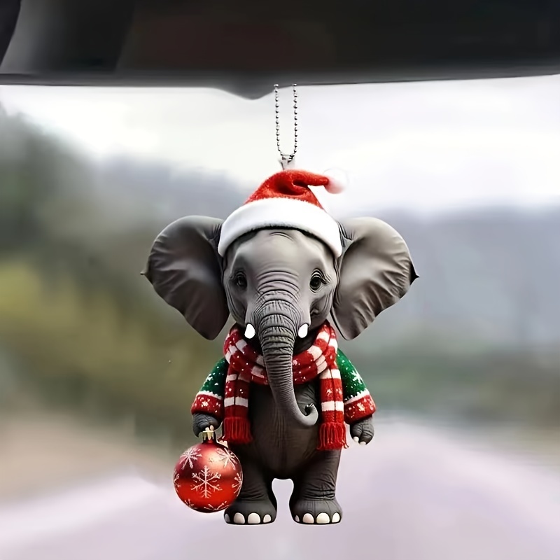 

1pc Acrylic Christmas Elephant Keychain - Versatile Car & Home Decor Accessory