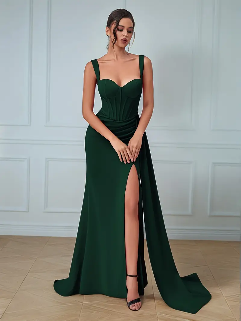 thick strap sweetheart neckline long sash waist front slit - Temu Mauritius thick strap sweetheart neckline long sash waist front slit - Temu Mauritius