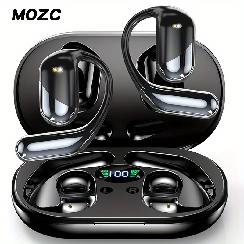 

Mozc Open Ear Headphones, Wireless 5.3 Headphones, Wireless Sports Earbuds With Digital Display Charging Case 60hrs Playtime Earphones With Earhooks For Running, Meeting, Workout